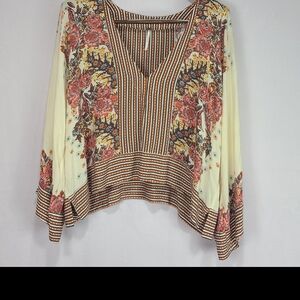 Free People Floral Print Cream Top L